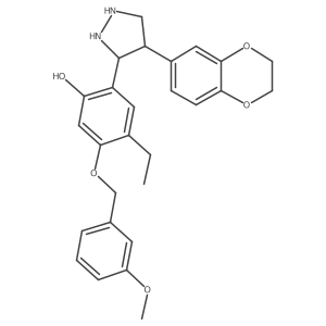 2-[4-(2,3-Dihydro-1,4-benzodioxin-6-yl)pyrazolidin-3-yl]-4-ethyl-5-[(3-methoxyphenyl)methoxy]phenol结构式