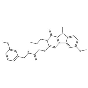 2-({8-methoxy-5-methyl-4-oxo-3-propyl-3H,4H,5H-pyrimido[5,4-b]indol-2-yl}sulfanyl)-N-[(3-methoxyphenyl)methyl]acetamide结构式