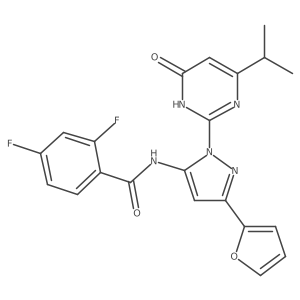 2,4-difluoro-N-(3-(furan-2-yl)-1-(4-isopropyl-6-oxo-1,6-dihydropyrimidin-2-yl)-1H-pyrazol-5-yl)benzamide结构式