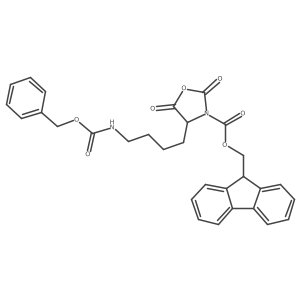 3-Oxazolidinecarboxylic acid, 2,5-dioxo-4-[4-[[(phenylmethoxy)carbonyl]amino]butyl]-, 9H-fluoren-9-ylmethyl ester, (S)-结构式