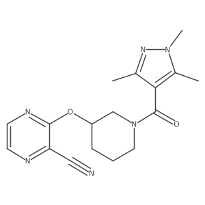 3-((1-(1,3,5-trimethyl-1H-pyrazole-4-carbonyl)piperidin-3-yl)oxy)pyrazine-2-carbonitrile结构式