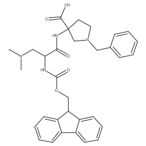 1-benzyl-3-[3-(dimethylamino)-2-({[(9H-fluoren-9-yl)methoxy]carbonyl}amino)propanamido]pyrrolidine-3-carboxylic acid结构式