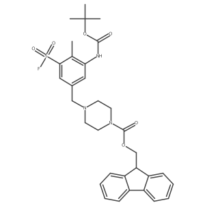 (9H-fluoren-9-yl)methyl 4-[(3-{[(tert-butoxy)carbonyl]amino}-5-(fluorosulfonyl)-4-methylphenyl)methyl]piperazine-1-carboxylate结构式