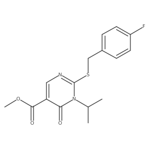 Methyl 2-{[(4-fluorophenyl)methyl]sulfanyl}-6-oxo-1-(propan-2-yl)-1,6-dihydropyrimidine-5-carboxylate结构式