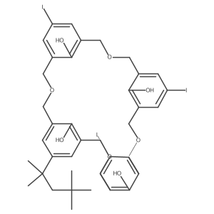 7,15,23-Triiodo-31-(2,4,4-trimethylpentan-2-yl)-3,11,19,27-tetraoxapentacyclo[27.3.1.15,9.113,17.121,25]hexatriaconta-1(32),5(36),6,8,13,15,17(35),21,23,25(34),29(33),30-dodecaene-33,34,35,36-tetrol结构式