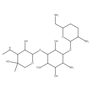 O-3-Deoxy-4-C-methyl-3-(methylamino)-I(2)-L-arabinopyranosyl-(1a6)-O-[2,6-diamino-2,3,4,6-tetradeoxy-I+/--D-erythro-hexopyranosyl-(1a4)]-D-streptamine Structure