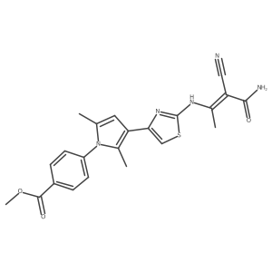 Methyl 4-[3-[2-[[(Z)-4-amino-3-cyano-4-oxobut-2-en-2-yl]amino]-1,3-thiazol-4-yl]-2,5-dimethylpyrrol-1-yl]benzoate结构式