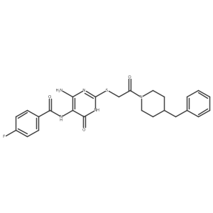 N-(4-amino-2-((2-(4-benzylpiperidin-1-yl)-2-oxoethyl)thio)-6-oxo-1,6-dihydropyrimidin-5-yl)-4-fluorobenzamide Structure