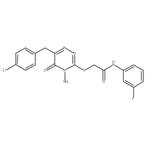 2-((4-amino-6-(4-chlorobenzyl)-5-oxo-4,5-dihydro-1,2,4-triazin-3-yl)thio)-N-(3-fluorophenyl)acetamide结构式