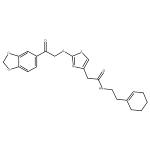2-(2-((2-(benzo[d][1,3]dioxol-5-yl)-2-oxoethyl)thio)thiazol-4-yl)-N-(2-(cyclohex-1-en-1-yl)ethyl)acetamide结构式