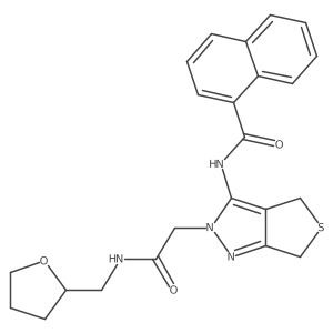N-(2-(2-oxo-2-(((tetrahydrofuran-2-yl)methyl)amino)ethyl)-4,6-dihydro-2H-thieno[3,4-c]pyrazol-3-yl)-1-naphthamide结构式