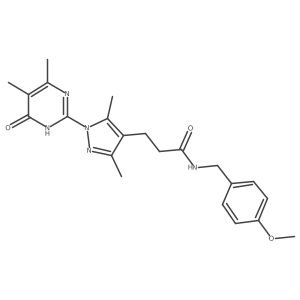 3-(1-(4,5-dimethyl-6-oxo-1,6-dihydropyrimidin-2-yl)-3,5-dimethyl-1H-pyrazol-4-yl)-N-(4-methoxybenzyl)propanamide结构式