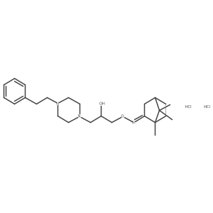 (1S,4R,E)-1,7,7-trimethylbicyclo[2.2.1]heptan-2-one O-(2-hydroxy-3-(4-phenethylpiperazin-1-yl)propyl) oxime dihydrochloride Structure