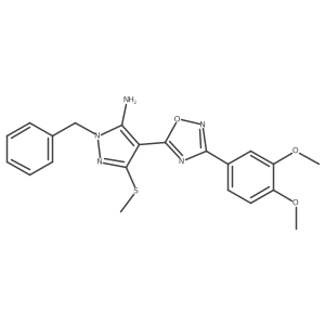 1-benzyl-4-[3-(3,4-dimethoxyphenyl)-1,2,4-oxadiazol-5-yl]-3-(methylsulfanyl)-1H-pyrazol-5-amine结构式