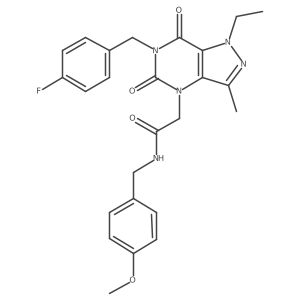 2-(1-ethyl-6-(4-fluorobenzyl)-3-methyl-5,7-dioxo-6,7-dihydro-1H-pyrazolo[4,3-d]pyrimidin-4(5H)-yl)-N-(4-methoxybenzyl)acetamide结构式