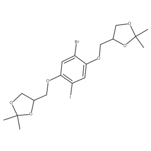 4,4'-(((2-Bromo-5-iodo-1,4-phenylene)bis(oxy))bis(methylene))bis(2,2-dimethyl-1,3-dioxolane)结构式