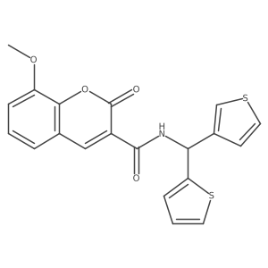 8-methoxy-2-oxo-N-(thiophen-2-yl(thiophen-3-yl)methyl)-2H-chromene-3-carboxamide结构式