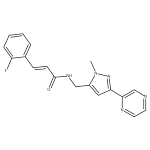 (E)-3-(2-fluorophenyl)-N-((1-methyl-3-(pyrazin-2-yl)-1H-pyrazol-5-yl)methyl)acrylamide结构式