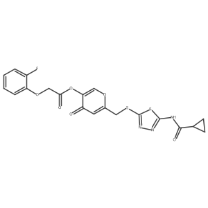 6-(((5-(cyclopropanecarboxamido)-1,3,4-thiadiazol-2-yl)thio)methyl)-4-oxo-4H-pyran-3-yl 2-(2-fluorophenoxy)acetate Structure