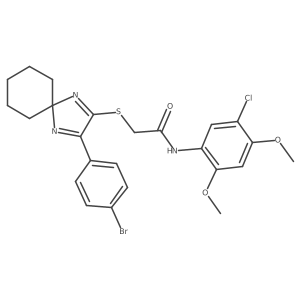 2-{[3-(4-bromophenyl)-1,4-diazaspiro[4.5]deca-1,3-dien-2-yl]sulfanyl}-N-(5-chloro-2,4-dimethoxyphenyl)acetamide结构式