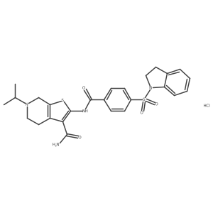 2-(4-(Indolin-1-ylsulfonyl)benzamido)-6-isopropyl-4,5,6,7-tetrahydrothieno[2,3-c]pyridine-3-carboxamide hydrochloride结构式