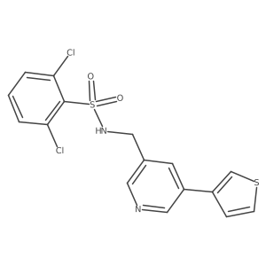 2,6-dichloro-N-((5-(thiophen-3-yl)pyridin-3-yl)methyl)benzenesulfonamide结构式