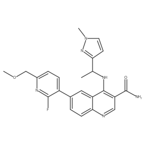 6-[2-Fluoro-6-(methoxymethyl)-3-pyridinyl]-4-[[(1S)-1-(1-methyl-1H-pyrazol-3-yl)ethyl]amino]-3-quinolinecarboxamide结构式