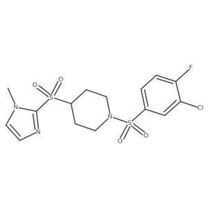 1-((3-chloro-4-fluorophenyl)sulfonyl)-4-((1-methyl-1H-imidazol-2-yl)sulfonyl)piperidine结构式