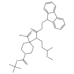 1-[(tert-butoxy)carbonyl]-4-({[(9H-fluoren-9-yl)methoxy]carbonyl}(3-methoxybutyl)amino)piperidine-4-carboxylic acid结构式