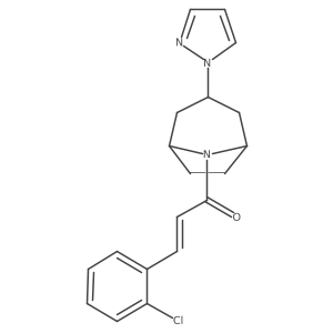 (E)-1-((1R,5S)-3-(1H-pyrazol-1-yl)-8-azabicyclo[3.2.1]octan-8-yl)-3-(2-chlorophenyl)prop-2-en-1-one结构式