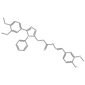 2-{[5-(3,4-dimethoxyphenyl)-4-phenyl-4H-1,2,4-triazol-3-yl]sulfanyl}-N'-[(E)-(4-hydroxy-3-methoxyphenyl)methylidene]acetohydrazide Structure