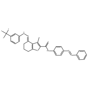2-Benzofurancarboxamide, 4,5,6,7-tetrahydro-3-methyl-N-[4-(2-phenyldiazenyl)phenyl]-4-[2-[3-(trifluoromethyl)phenyl]hydrazinylidene]-结构式
