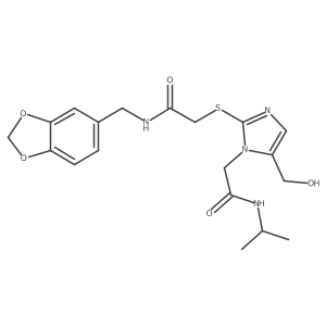 N-(benzo[d][1,3]dioxol-5-ylmethyl)-2-((5-(hydroxymethyl)-1-(2-(isopropylamino)-2-oxoethyl)-1H-imidazol-2-yl)thio)acetamide结构式