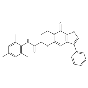 2-[(3-ethyl-4-oxo-7-phenyl-3,4-dihydrothieno[3,2-d]pyrimidin-2-yl)thio]-N-mesitylacetamide Structure