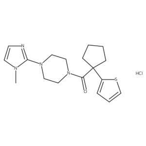 (4-(1-methyl-1H-imidazol-2-yl)piperazin-1-yl)(1-(thiophen-2-yl)cyclopentyl)methanone hydrochloride Structure