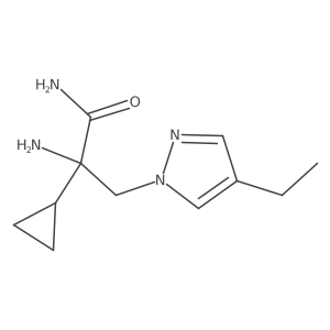 2-amino-2-cyclopropyl-3-(4-ethyl-1H-pyrazol-1-yl)propanamide结构式