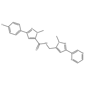 3-(4-fluorophenyl)-1-methyl-N-((1-methyl-3-(pyrazin-2-yl)-1H-pyrazol-5-yl)methyl)-1H-pyrazole-5-carboxamide Structure