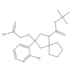 2-{[3-(2-Bromopyridin-3-yl)-1-[(tert-butoxy)carbonyl]-1-azaspiro[4.4]nonan-3-yl]oxy}acetic acid结构式