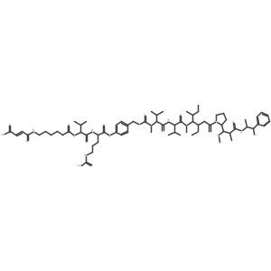 4-[[6-[[1-[[5-(Carbamoylamino)-1-[4-[[[1-[[1-[[1-[2-[3-[(1-hydroxy-1-phenylpropan-2-yl)amino]-1-methoxy-2-methyl-3-oxopropyl]pyrrolidin-1-yl]-3-methoxy-5-methyl-1-oxoheptan-4-yl]-methylamino]-3-methyl-1-oxobutan-2-yl]amino]-3-methyl-1-oxobutan-2-yl]-methylcarbamoyl]oxymethyl]anilino]-1-oxopentan-2-yl]amino]-3-methyl-1-oxobutan-2-yl]amino]-6-oxohexyl]amino]-4-oxobut-2-enoic acid Structure