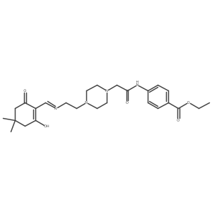 Ethyl 4-({[4-(2-{[(4,4-dimethyl-2,6-dioxocyclohexylidene)methyl]amino}ethyl)piperazin-1-yl]acetyl}amino)benzoate结构式