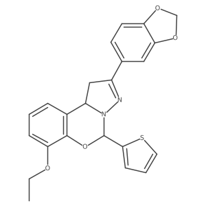 2-(benzo[d][1,3]dioxol-5-yl)-7-ethoxy-5-(thiophen-2-yl)-5,10b-dihydro-1H-benzo[e]pyrazolo[1,5-c][1,3]oxazine结构式