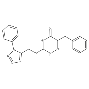 6-Benzyl-3-[(1-phenyltetrazol-5-yl)methylsulfanyl]-1,2,4-triazinan-5-one结构式