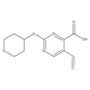 5-Formyl-2-(oxan-4-ylsulfanyl)pyrimidine-4-carboxylic acid Structure
