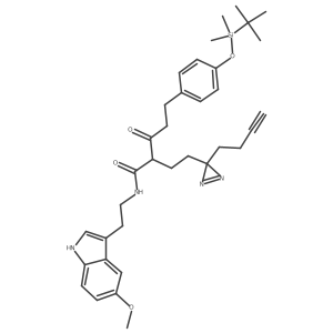 2-(2-(3-(But-3-yn-1-yl)-3H-diazirin-3-yl)ethyl)-5-(4-((tert-butyldimethylsilyl)oxy)phenyl)-N-(2-(5-methoxy-1H-indol-3-yl)ethyl)-3-oxopentanamide Structure