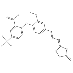 3-Methoxy-4-[2-nitro-4-(trifluoromethyl)phenoxy]benzaldehyde 2-(4,5-dihydro-4-oxo-2-thiazolyl)hydrazone结构式