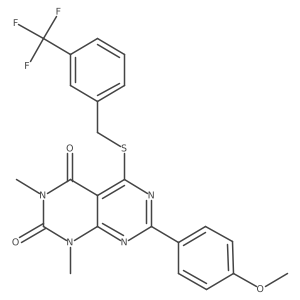 7-(4-methoxyphenyl)-1,3-dimethyl-5-((3-(trifluoromethyl)benzyl)thio)pyrimido[4,5-d]pyrimidine-2,4(1H,3H)-dione Structure