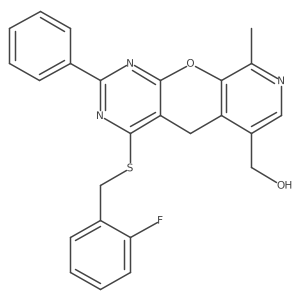 (7-{[(2-Fluorophenyl)methyl]sulfanyl}-14-methyl-5-phenyl-2-oxa-4,6,13-triazatricyclo[8.4.0.0^{3,8}]tetradeca-1(10),3(8),4,6,11,13-hexaen-11-yl)methanol结构式