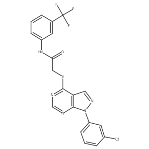 2-[1-(3-chlorophenyl)pyrazolo[3,4-d]pyrimidin-4-yl]sulfanyl-N-[3-(trifluoromethyl)phenyl]acetamide结构式