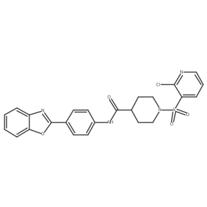 O=C(Nc1ccc(-c2nc3ccccc3o2)cc1)C1CCN(S(=O)(=O)c2cccnc2Cl)CC1结构式
