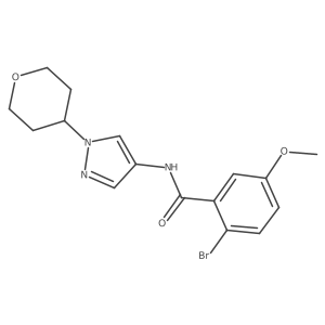 2-bromo-5-methoxy-N-[1-(oxan-4-yl)-1H-pyrazol-4-yl]benzamide结构式